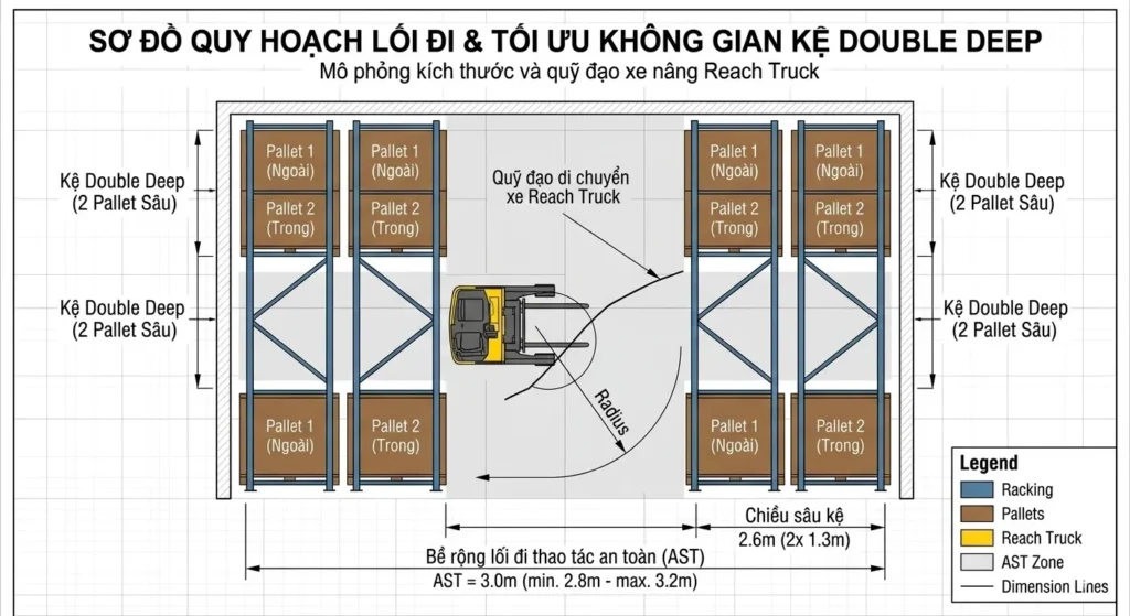 Layout lối đi kệ double deep