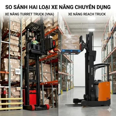 Xe nâng VNA và xe nâng Reach Truck