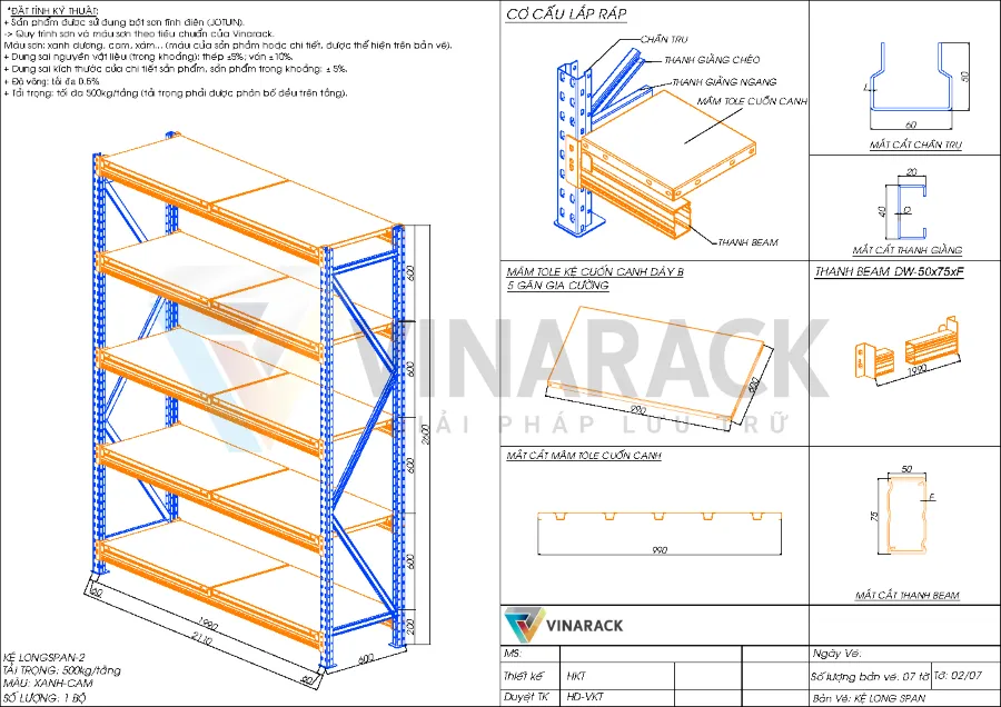 Bản vẽ cấu tạo kệ trung tải unirack