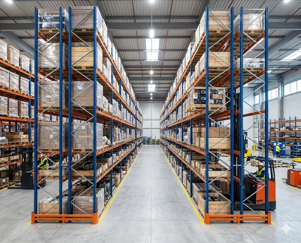 Hệ thống kệ sắt pallet tải trọng nặng giúp tối ưu chiều cao và không gian lưu trữ cho nhà kho công nghiệp