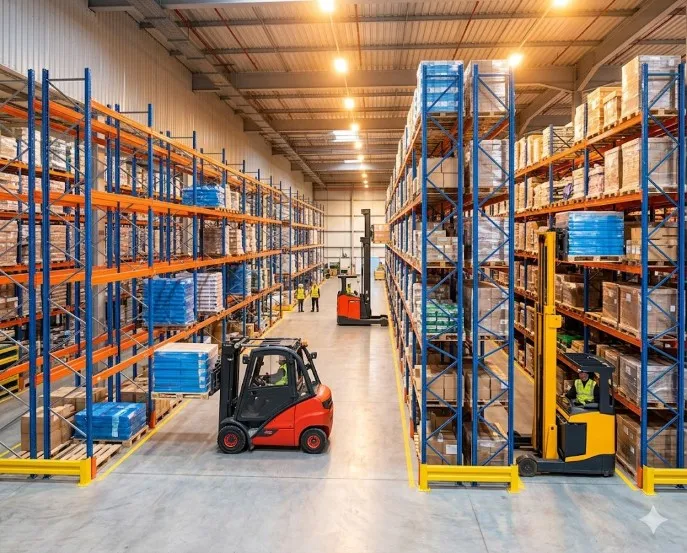 Kích thước kệ sắt pallet chuẩn tương thích tuyệt đối với các dòng xe nâng hiện nay giúp tối ưu quy hoạch kho bãi