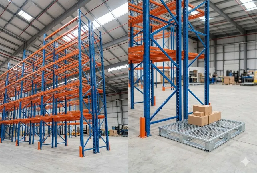 So sánh kích thước kệ sắt pallet và pallet thép