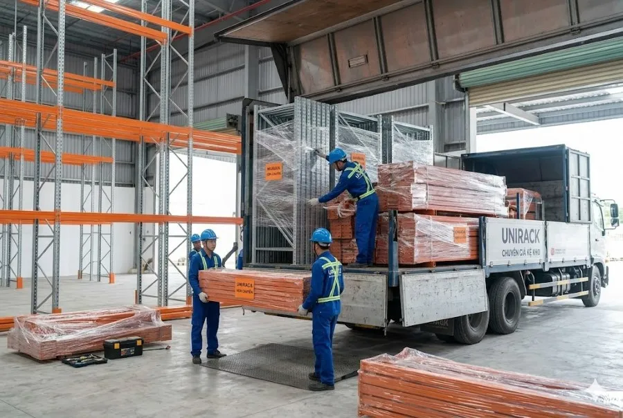 Đóng gói vận chuyển hệ thống kệ kho công nghiệp