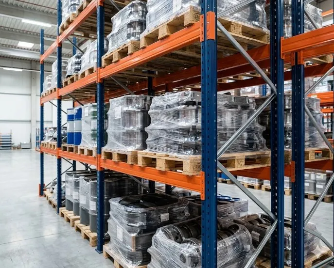 Cận cảnh kệ kho hàng công nghiệp chịu lực với pallet hàng hóa nặng, minh họa cách tính toán tải trọng kệ kho hàng chính xác