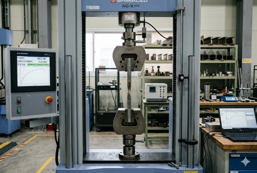 máy test lực kéo thanh beam thép SS400