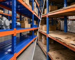 So sánh kệ trung tải lót mâm tôn và mâm ván ép trong kho hàng công nghiệp