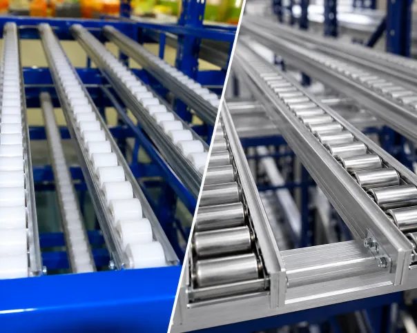 So sánh con lăn nhựa PVC và con lăn hợp kim nhôm trong hệ thống kệ Carton Flow giúp tối ưu vận hành kho hàng