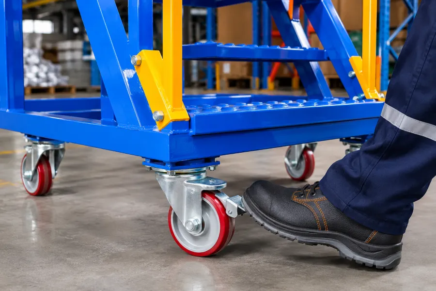 Hệ thống bánh xe khóa phanh của xe thang di động