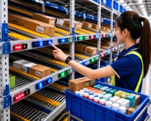 Kệ Carton Flow kết hợp hệ thống Pick-to-Light giúp tăng tốc độ lấy hàng trong kho fulfillment