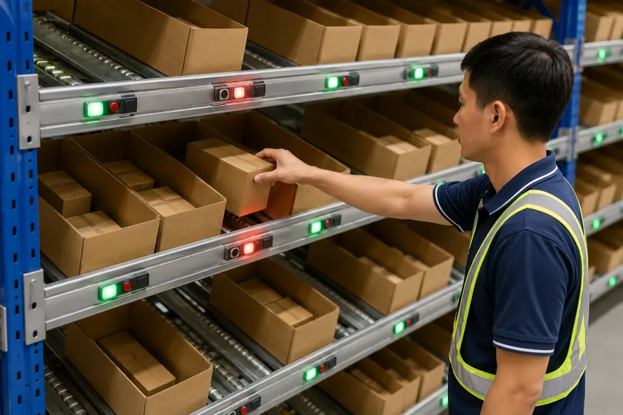 Kệ Carton Flow kết hợp hệ thống Pick-to-light