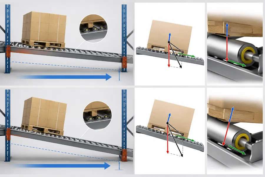 Độ dốc 3% và 5% trong kệ Pallet Flow