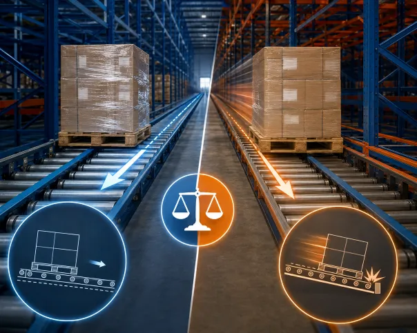 So sánh độ dốc 3% và 5% trong thiết kế kệ Pallet Flow với pallet trượt trên hệ thống con lăn trọng lực