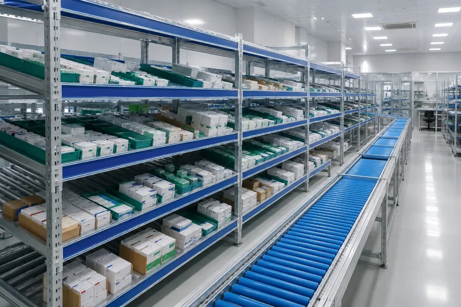 Tích hợp hệ thống băng tải con lăn nhựa PVC và kệ Carton Flow